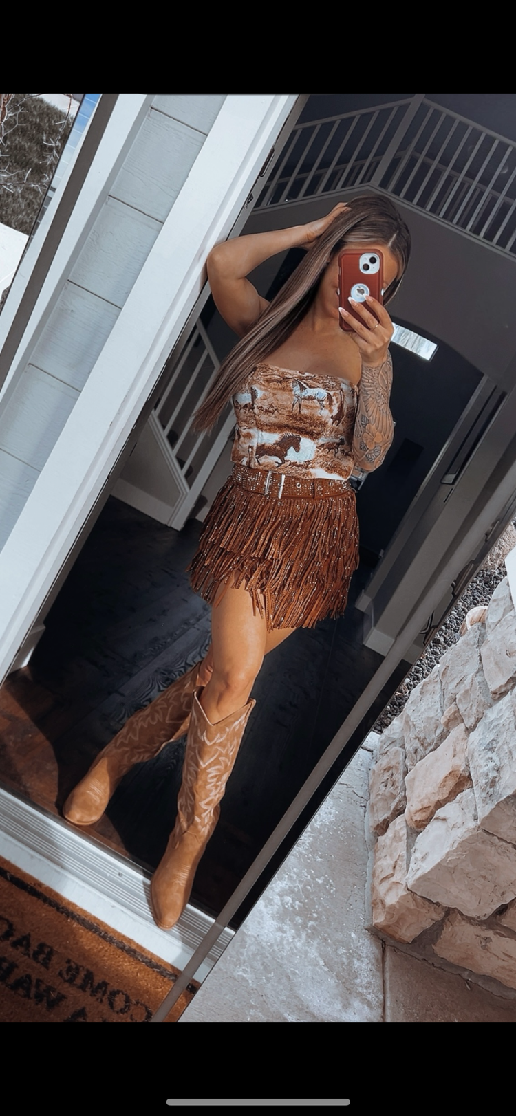 Brown/ black fringe skirt