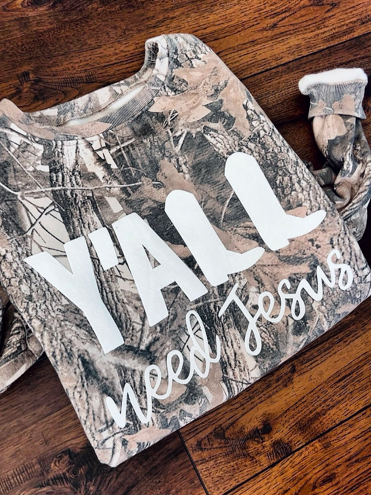 Yall need Jesus camo puff print