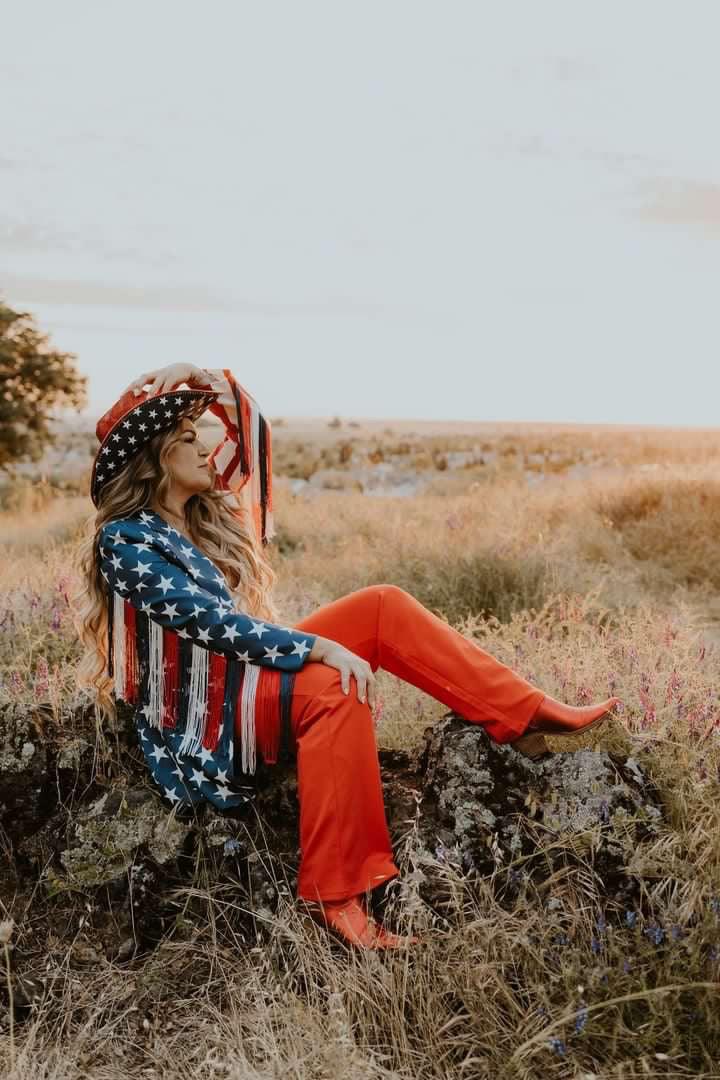 American flag fringe flag blazer
