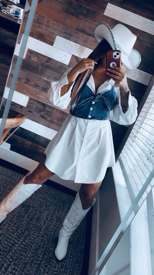 White dress  cinched