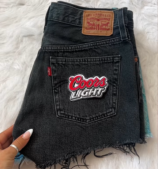 Vintage denim wash shorts w patch
