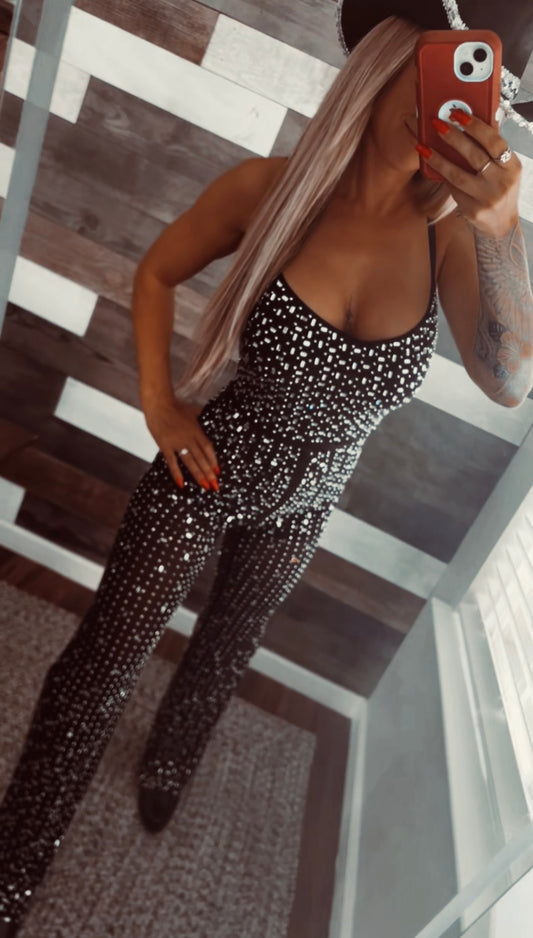 Midnight black rhinestone jumpsuit