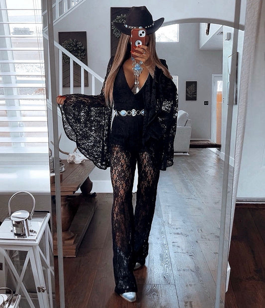 Lace bell sleeve jumpsuit