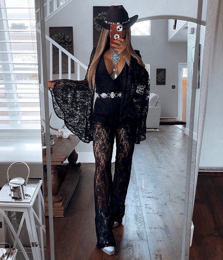 Lace bell sleeve jumpsuit