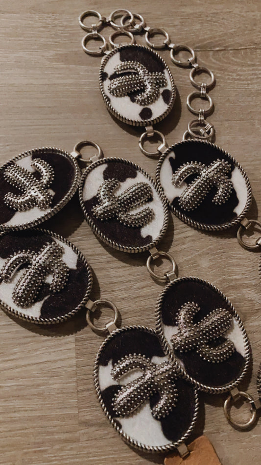 cowprint cactus concho belt